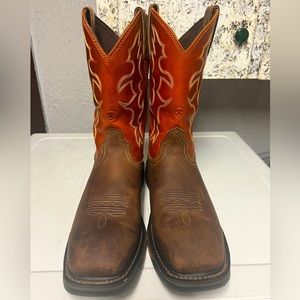 Ariat workhog boots 11.5 D dark brown and orange No Steel Toe